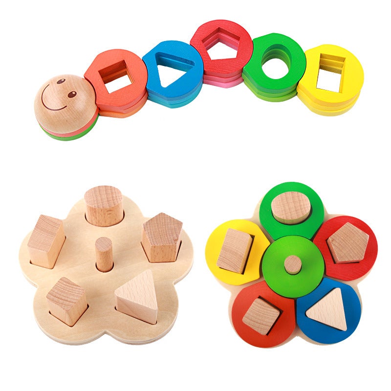 Children'S Puzzle Children'S Coordination Baby Enlightenment Flower Shape Set Column Layer Stacked Color Wooden Toys - Image 4